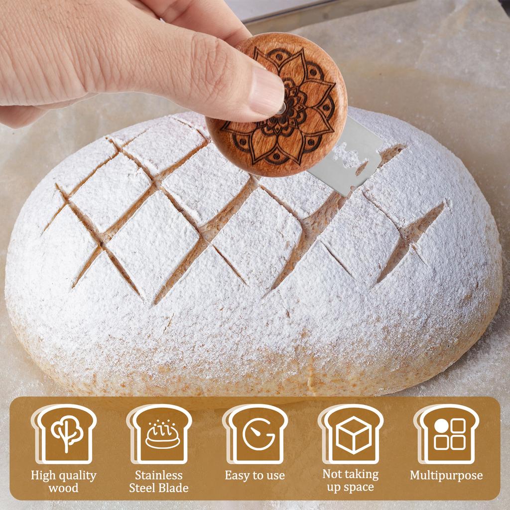 Bread Bakery Lame Tool Wooden Scraper Bread Knife/Slicer/Cutter Dough Bakery Scoring Lame with Blade Portable Bread Scoring Tool