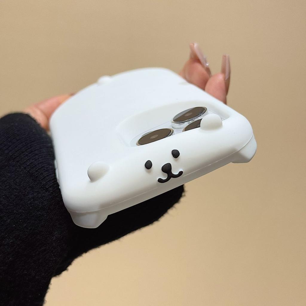3D White Standing Self-Deprecating Bear Cute Silicone Phone Case For iPhone 16 15 14 13 12 Pro Max 11 Plus Shockproof Back Cover