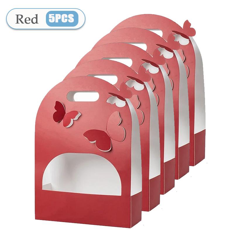 5/10PCS Portable Wedding Favour Boxes 3D Butterfly Carrier Bag Pink Floral Arrangement Gift Paper Package Flower Bouquet Bags