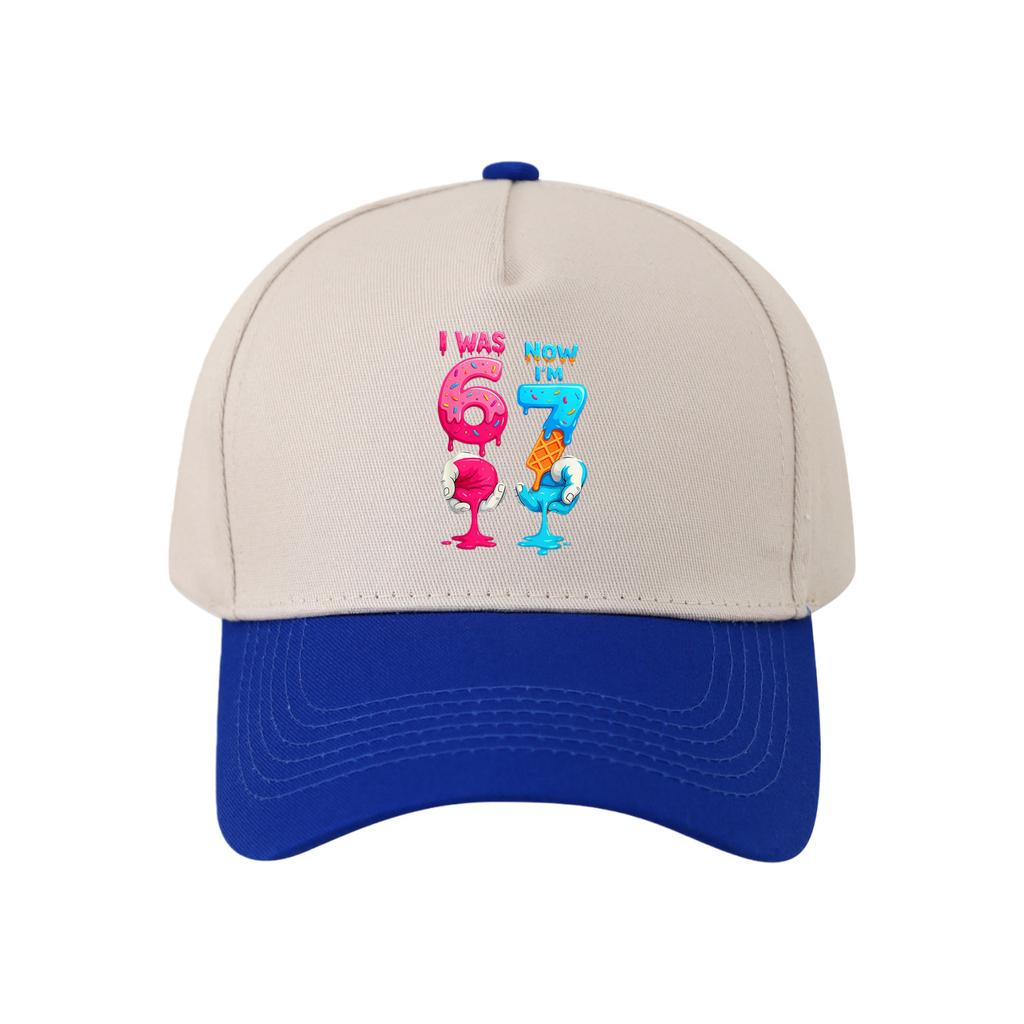 Retro Color Blocked Baseball Cap,Unisex 67 Six Seven   Breathable and Versatile Sun Shading Duckbill Cap