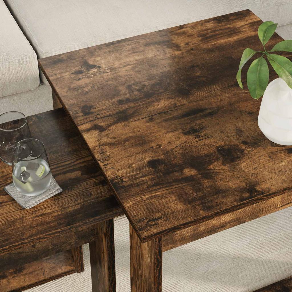 Coffee Table Set 2 Pcs Smoked Oak Wood Based Material
