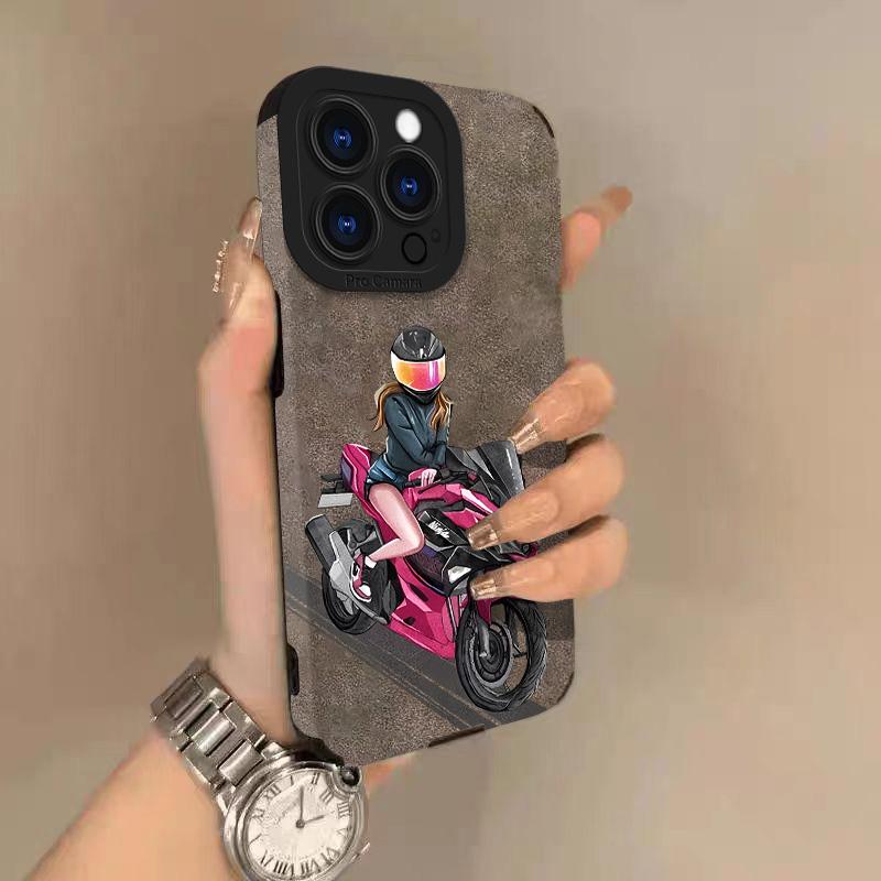 Motercycle Lambskin Leather Phone Case For iPhone 17 Pro Max Air 16 16e 15 14 13 12 11 Pro Max Plus X XS MAX XR Back Cover