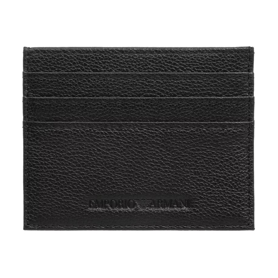 Emporio Armani Simple Lychee Grain Brand Logo Folded Card Slot Leather Coin Purse Men wallet Black Y4R568-YQ13X-80648