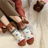 Autumn and Winter Girls Cute Dachshund Dog Doll Hairy Coral Warm Thickened Sleeping Socks Medium Tube Home Floor Socks