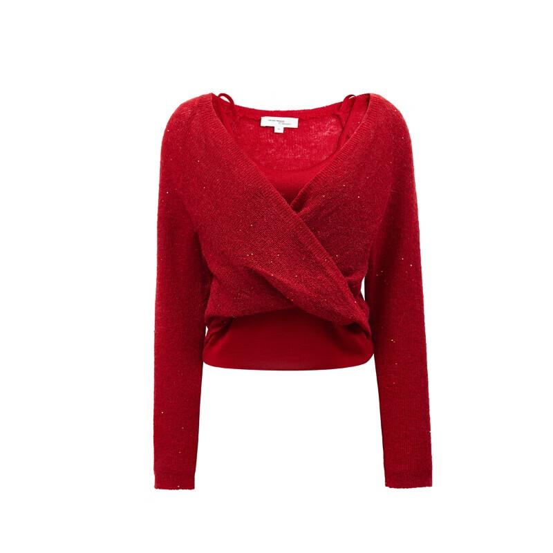 VEROMODA Women's Faux Two-Piece Sequin Knit Cropped Top