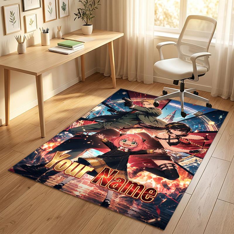 Personalized Crystal Velvet Carpet,Spy × Family Custom Printed Name, Plush Area Rug For Home Indoor Decor