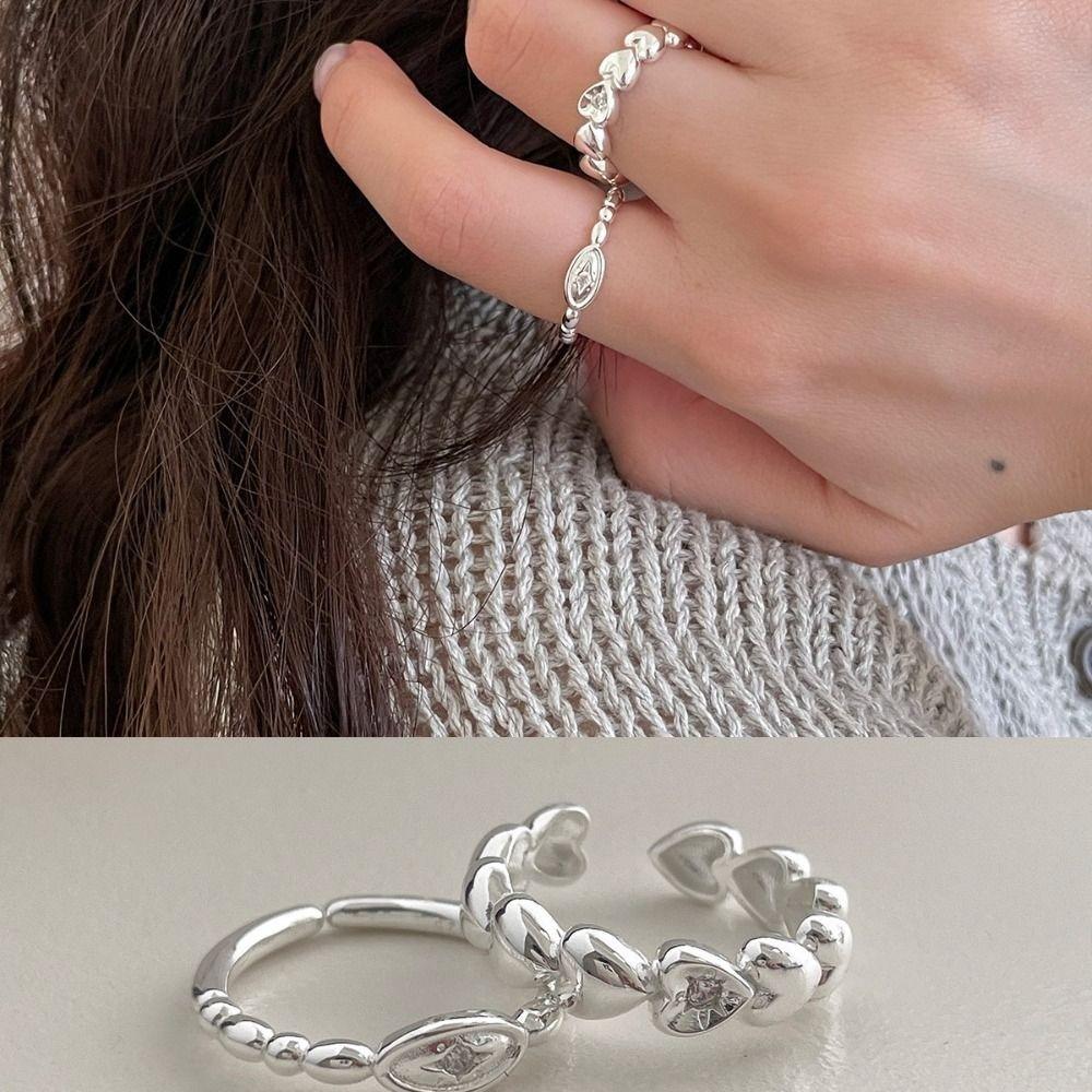 Stackable Design Heart Ring Silver Color Adjustable Ring Open Finger Ring Valentines Gift