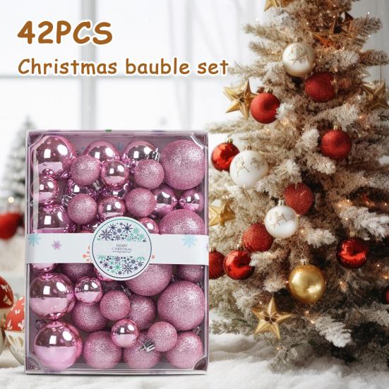 42Pcs 3/4/5cm Christmas Balls Set Glitter Surface Various Pattern Christmas Balls Shatterproof Home Reusable Ornaments