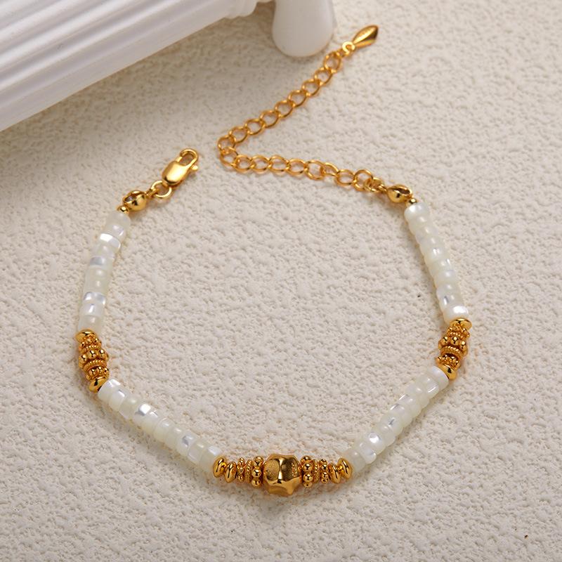 S925 Sterling Silver Natural White Shell Color Treasure Bracelet Female Original Light Luxury Design Minimalist White Shell Beaded Set
