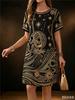 Summer Women's Casual Dress Short Sleeved Round Neck Ethnic Style Printed Loose Dress