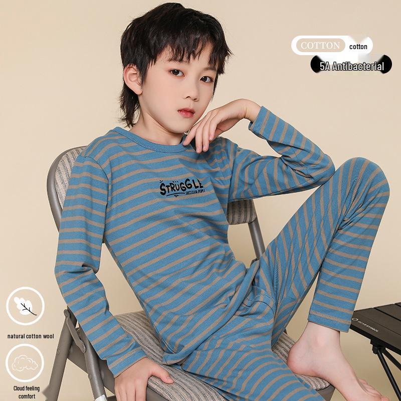 Chłopięcy jesienny zestaw piżamowy Lycra Bawełna - Ciepły sweter i bielizna dla starszych dzieci i nastolatków