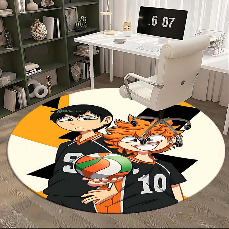 1pc Haikyuu! Volleyball Anime Round Carpet  Office Chair Mat, NonSlip Rug for Home Decor, Seasonal Gift, Suitable for Office