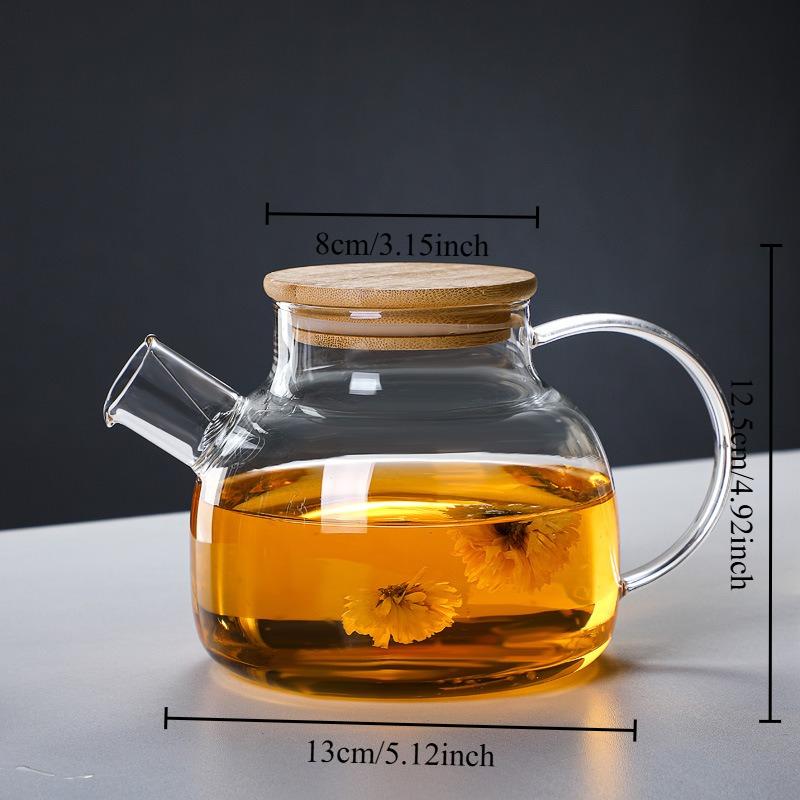 High Borosilicate Glass Teapot Cooling Water Kettle Open Flame Heating Bamboo Lid Teapot Household Use