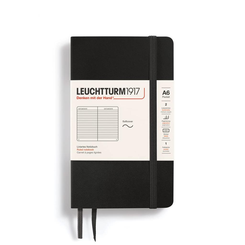 Leuchtturm Notebook A6 Horizontal Ruled Softcover Black 306017 (Genuine Imported Product)