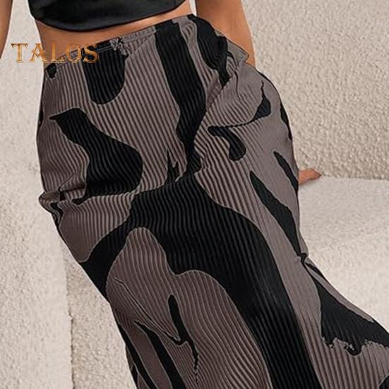 Skirt Fishtail Geometric Women Print Aline Skirt High Waist Large Hem Ribbed Office Lady Skirt Workwear