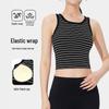 Women's Spring/Summer Slim Fit Striped Tank Top with Chest Pads - Round Neck Camisole Bra
