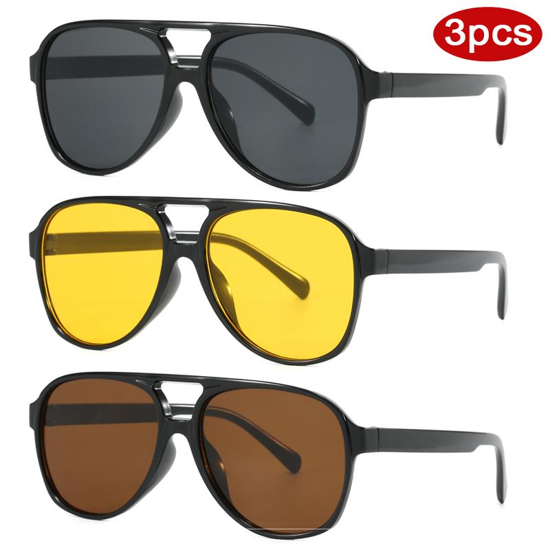 Protective Glasses 3pcs Trend Double Bridge Pilot Women Square Sunglasses Large Frame Outdoor Driving Shades Sun Glasses UV400