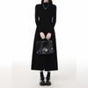 Women's Black High Neck Long Sleeve Bodycon Midi Dress - Petite Waist Slimming 2026 Spring Style