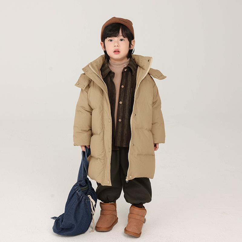 Chaqueta de plumón para niño, ropa de invierno larga para niños pequeños y medianos, chaqueta de algodón estilo coreano, chaqueta con capucha gruesa de plumón de pato blanco