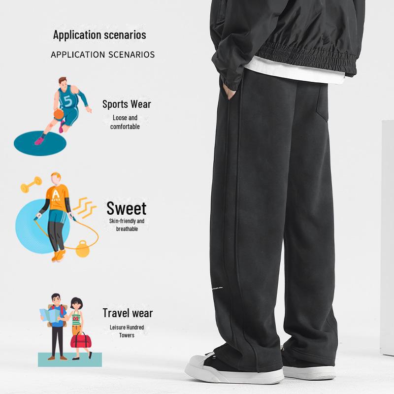 Men's American-Style Loose-Fit Wide-Leg Sweatpants for All Seasons