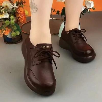 Soft Leather Single Shoes Women's Flat Bottom 2025 Autumn New Comfortable Soft Sole Mother Shoes Lightweight Versatile Non-slip Casual Leather Shoes