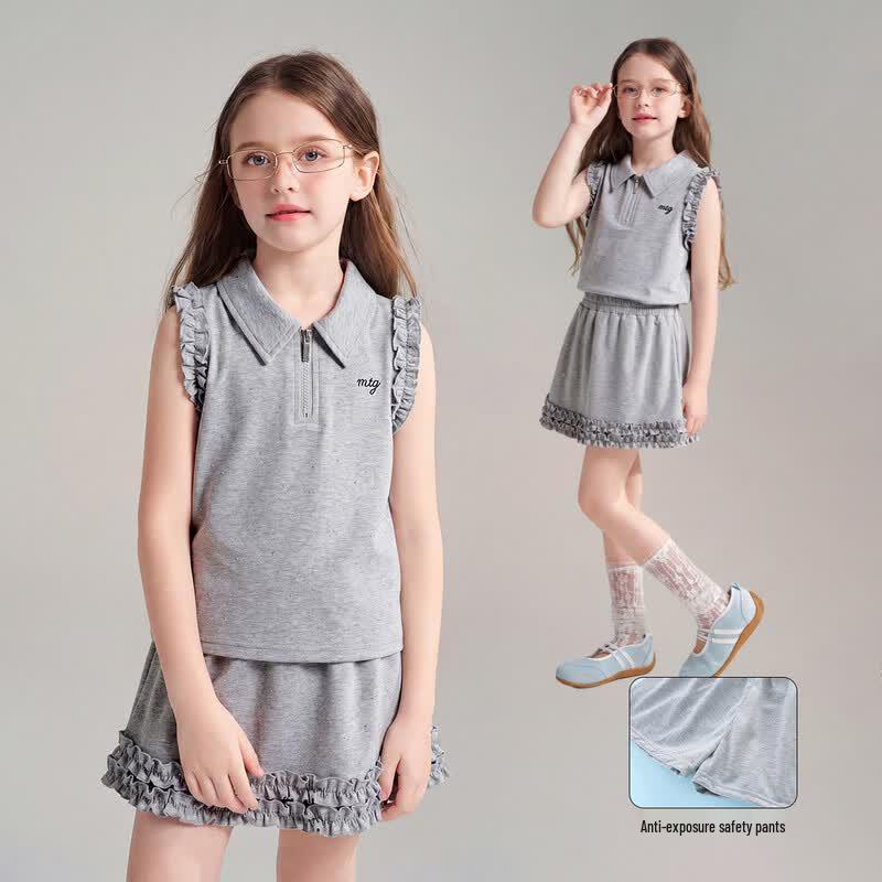 Montagut Girls Summer Ruffled Polo Top and Skirt Set 150