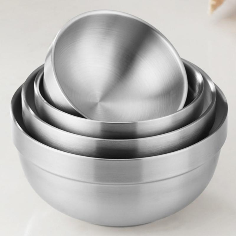 Double Layer Bowl Metal Food Serving Dishes Stainless Steel Bowl for Outdoor Use Dishwasher Safe Soup Bowl Kitchenwares