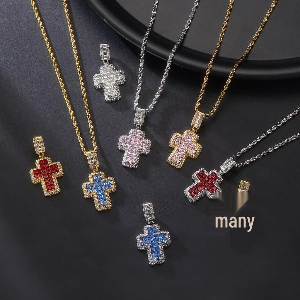 European and American Style Full Diamond Cross Pendant Necklace - Versatile Ins Style Accessory