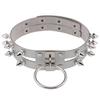 Double Line Rivet Spiked Choker, Cool Punk Hanging Ring Faux Leather Neckband