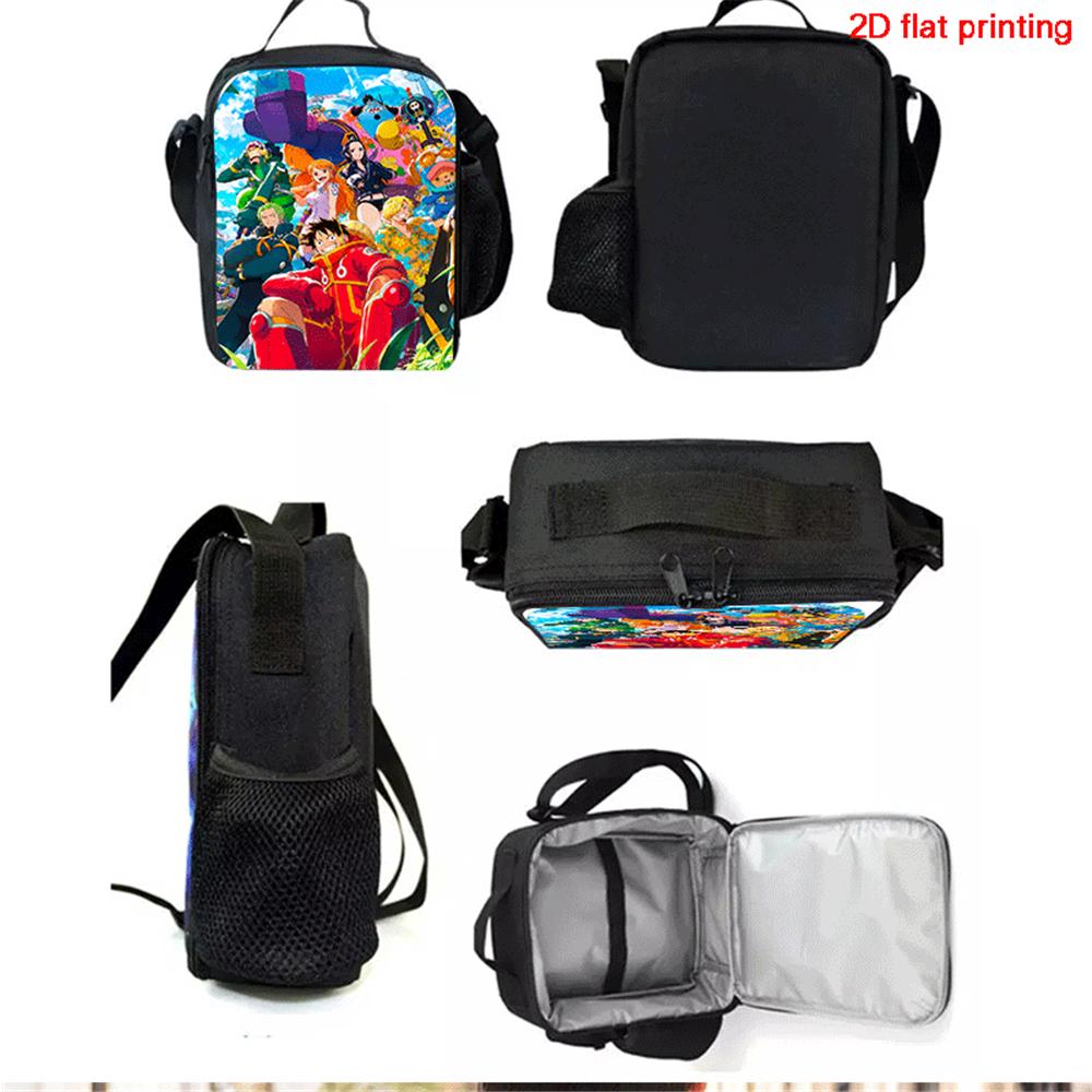One Piece 15 Inch 3 Pcs Cartoon School Backpack Set Lightweight Bag With Lunch Bag Pencil Case For Boys Girls Grade 1-3 Mochila