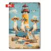 D Flach ein einteiliges Vintage-Metall-Wandbild mit einem Leuchtturm und Möwen, Maße X Zoll Dieses Eisen Coa