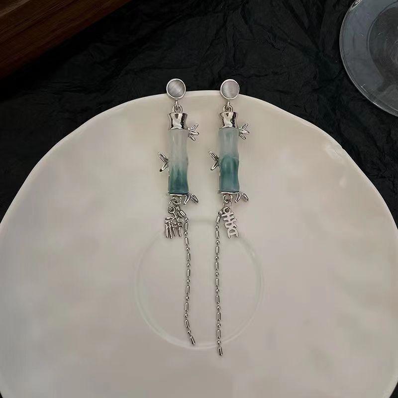 S925 Silver Bamboo Tassel Earrings: Women's Niche 2023 Trendy Studs