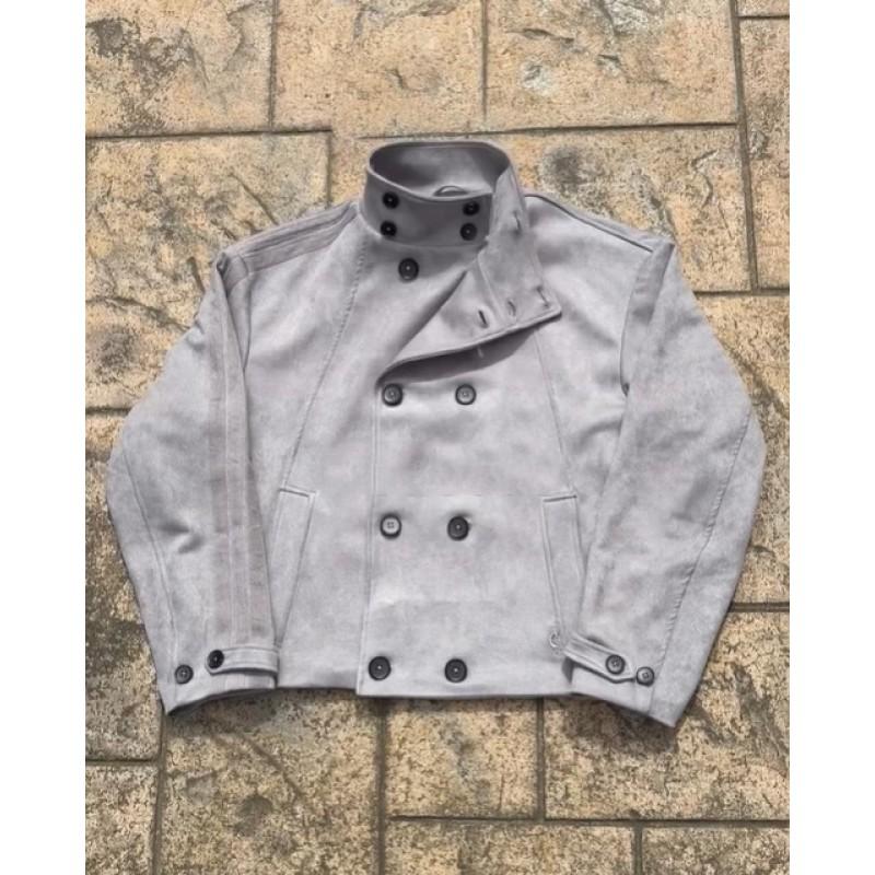 Felpa invernale da uomo con colletto alto in stile vintage, corta, vestibilità larga, doppiopetto