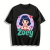Zoey Heart Gesture Cartoon Print Top Sweet Girl Style Casual Crew Neck Short Sleeve T-Shirt Pure Cotton T-shirt