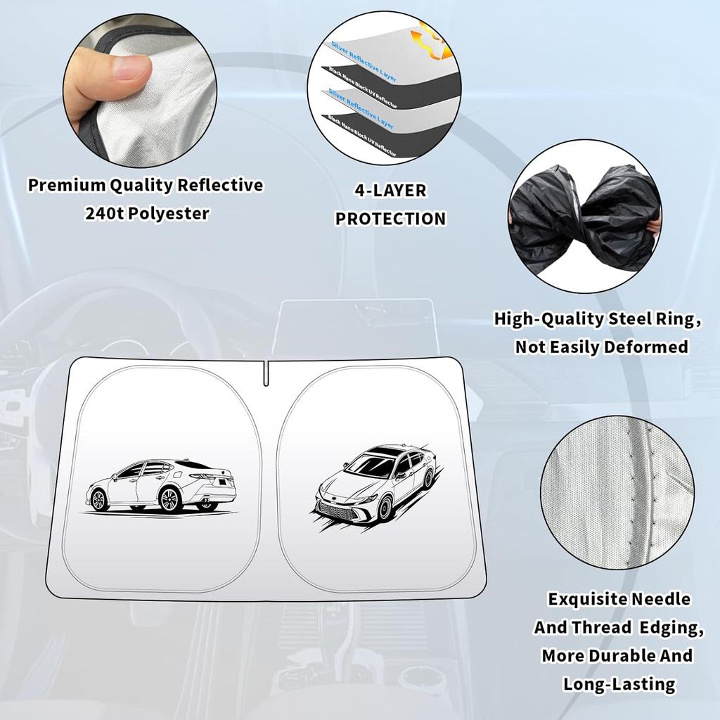 Thickened 2-Layer Windshield Sun Shade Fit for Toyota Camry XV80 2025 Car Front Window Covers Sun Visor Protector Foldable Blocks UV Rays Sunshade