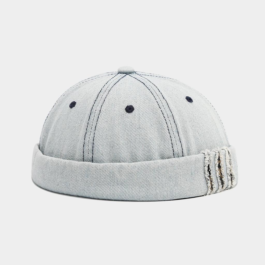 Cappello da Pescatore Trendy Lavato in Denim Stile Giapponese - Streetwear Casual per Coppie, Cappello a Secchiello Vintage, Berretto da Marinaio Senza Visiera con Risvolto