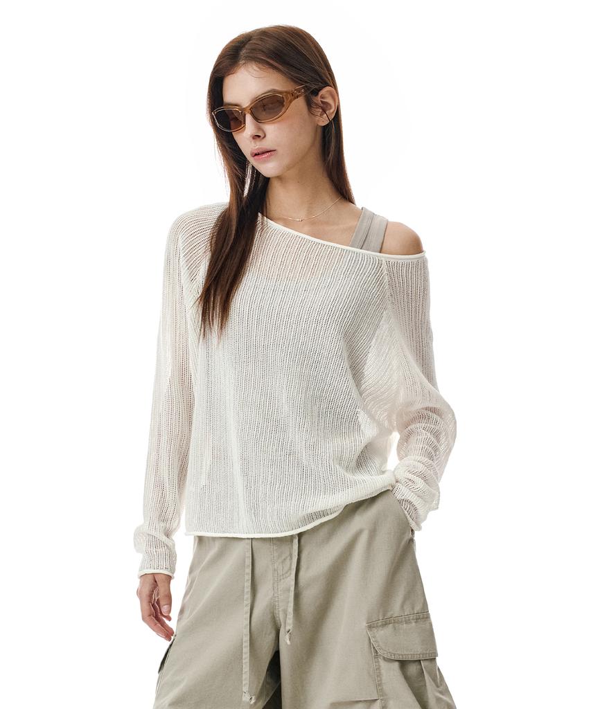 Sekeonmonollogeu Openwork Boat Neck Knit [Ivory]_Sewkt010Ivory