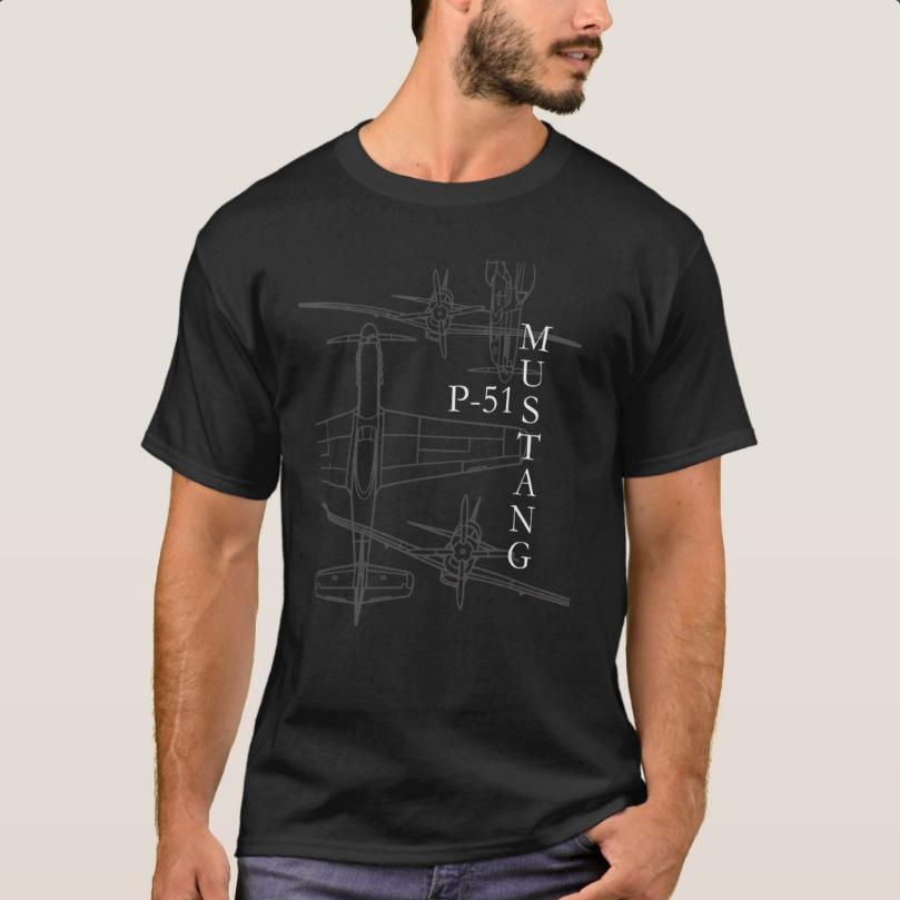 

WWII Warbird P51 Mustang Fighter Blueprint TShirt 100 Cotton ONeck Summer Short Sleeve Casual Mens Tshirt Size S3XL S
