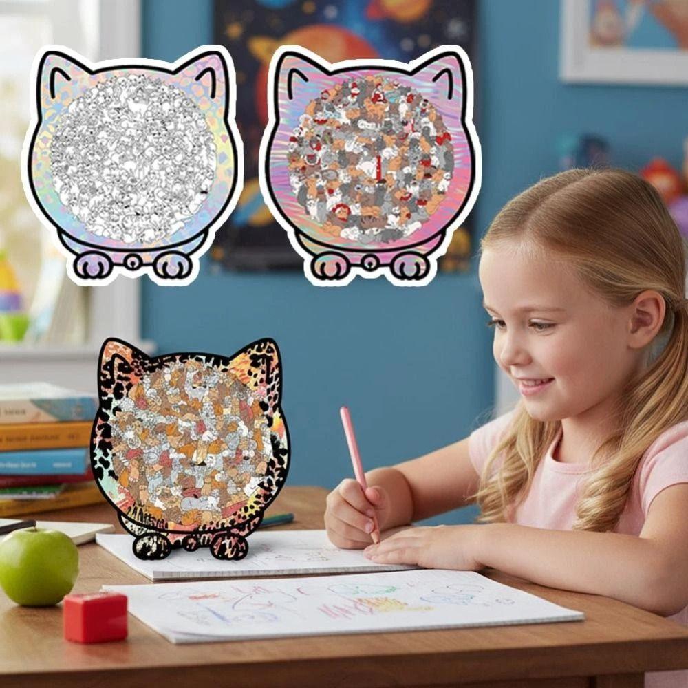 135-teiliges Katzen-Holz-Puzzle mit Katzen-Silhouette-Rahmen und ausgeschnittenen Katzen-Teilen