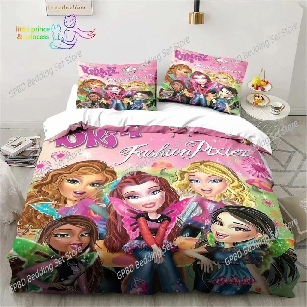 Cartoon Bratz Puppe Bettwäsche-Set Für Schlafzimmer Weiche Moderne Bettüberwürfe Bequeme Kinder Bettbezug Steppdeckenbezug Und Kissenbezug