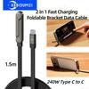 شحن سريع 240 واط حامل قابل للطي كابل بيانات سلك بيانات 2 في 1 بطول 1.5 متر حامل قابل للطي كابل شحن حامل للهاتف والتابلت Type-C إلى Type-C