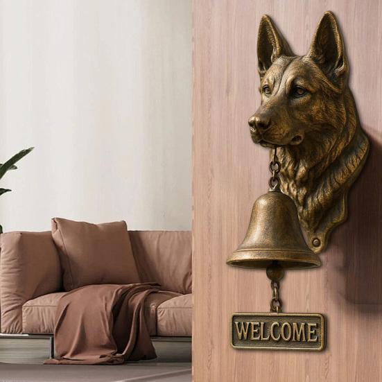 German Shepherd Welcome Bell Wall-Mounted Screaming Ghost Door Bell Retro Dog Door Bell with Welcome Sign for Front Porch Garden Door
