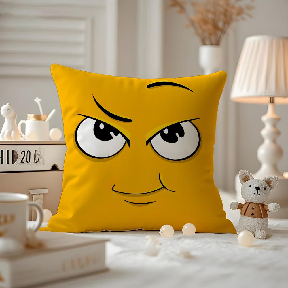 Cute Emotional Expressions Cushion Cover Anti-dustmite Pillowcase Invisible Zipper Silky Short Plush Sofa Cushion Cover