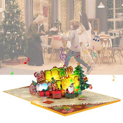 Creative Christmas 3D Pop Up Greeting Card With Music Interactive 3D Popup Christmas Greeting Paper Card for Gifts