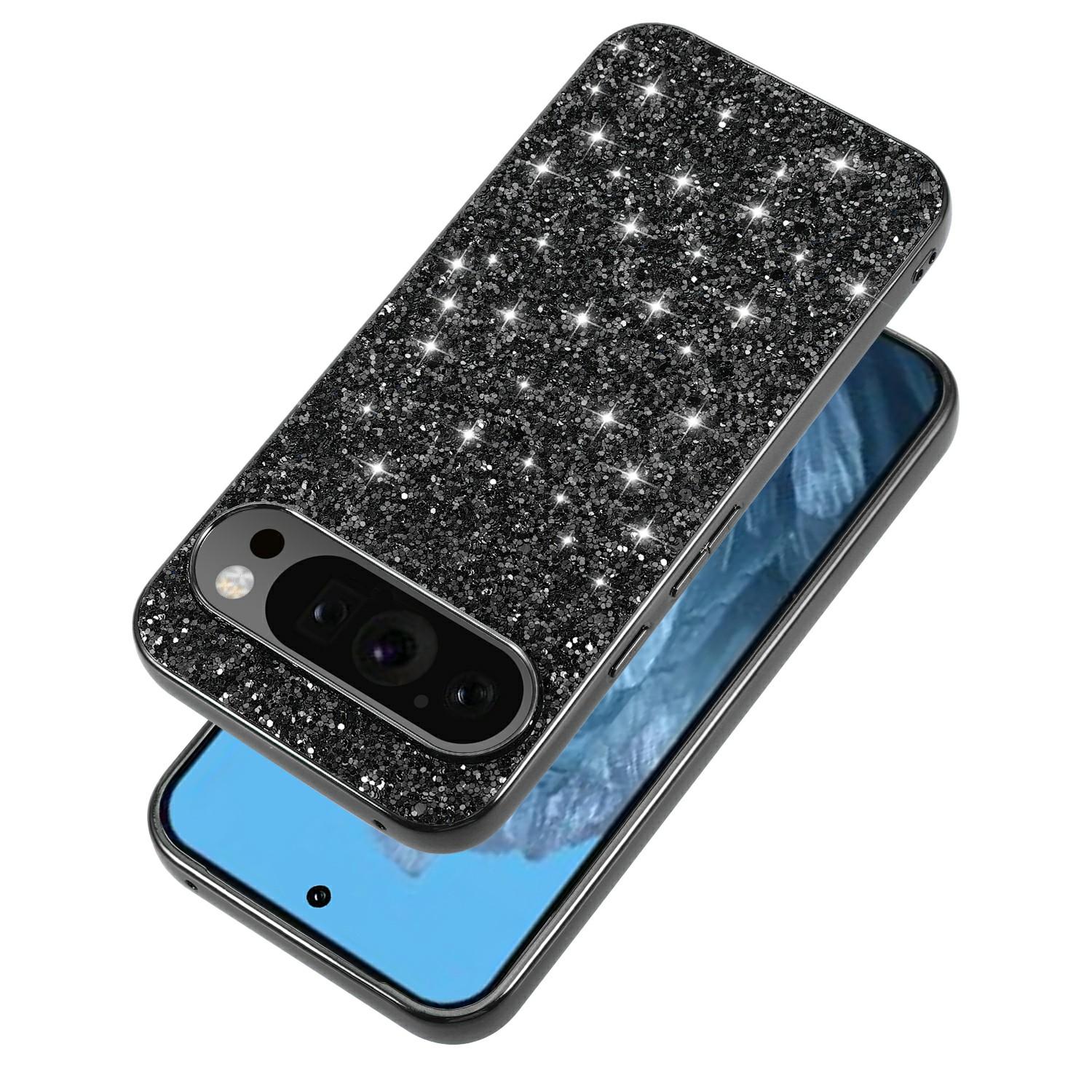 

For Google Pixel 10 Pro XL Case TPU+PC Sparkling Glitter Phone Back Cover Black