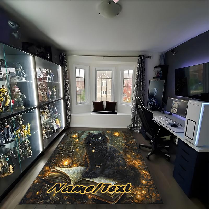 1PC Custom Name Magic Cat Adventure Theme Floor Mat Ideal for Living Room, Game Rooms, Office, Bedroom,Floor Mat Playful Design