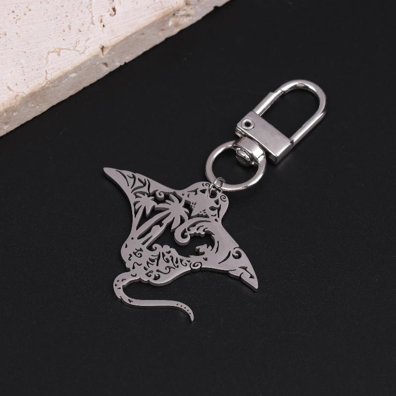 Cute Manta Ray Sea Devil Fish Pendant Necklace Keychain For Women Men Stainless Steel Jewelry Gift