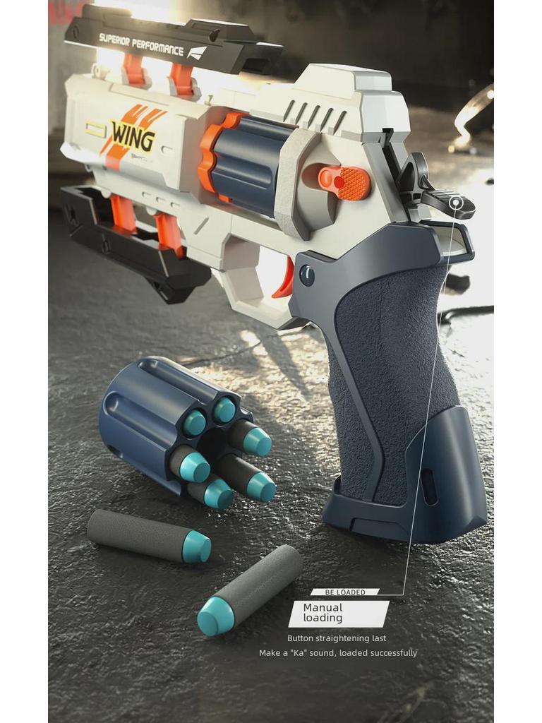 Interactive Mecha Revolver Soft Bullet Toy Gun for Boys - Outdoor Mechanical Pistol Model