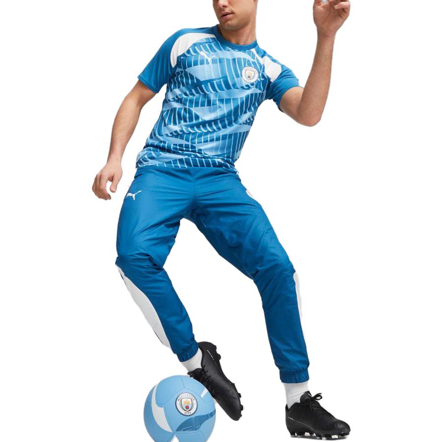 Puma Round Neck Printed Sports Short Sleeve Football Jersey Manchester City Prematch 23-24 Season Men Tops Blue 772844-10
