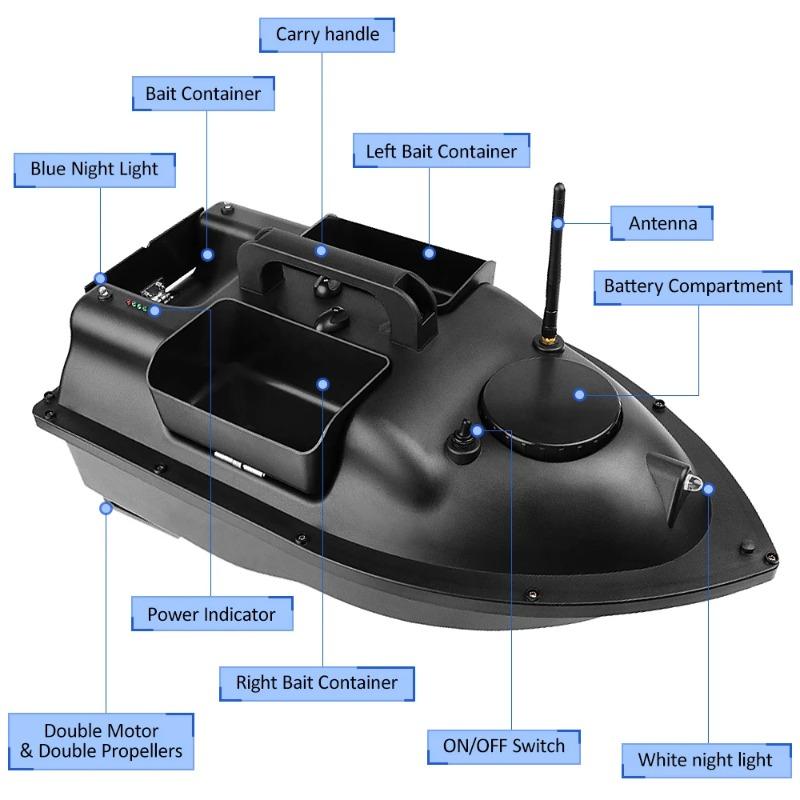 12000mAh GPS Fishing Bait Boat - 3 Bait Containers, 500m Smart RC, Automatic Return Wireless Fishing Feeder
